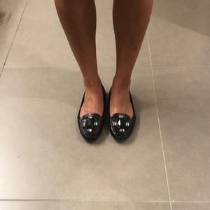 Libby Edelman Black Glitter Smoking Slippers